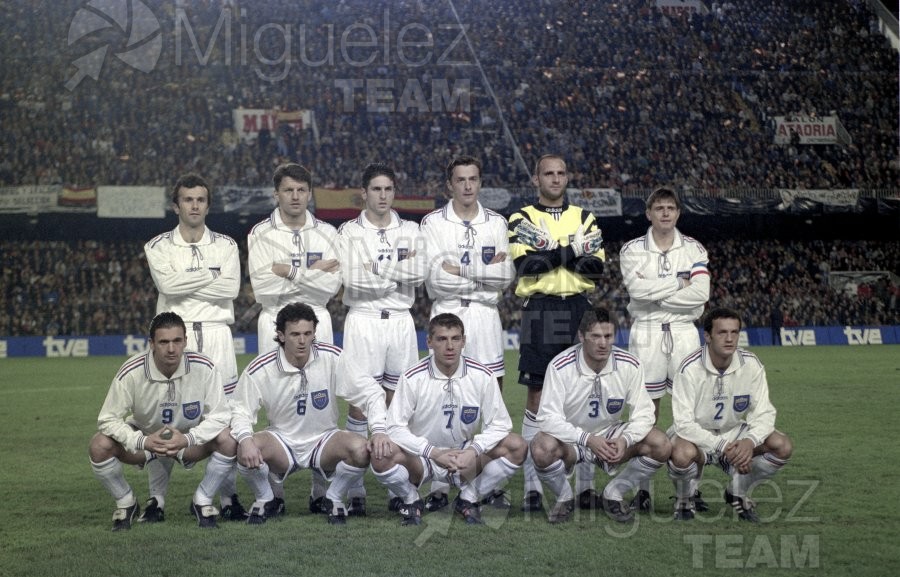 Partido Internacional de Clasificación para el MUNDIAL de Francia-1998 entre ESPAÑA-YUGOSLAVIA (Valencia) 1996.