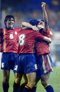 Partido de clasificación para la Eurocopa entre ESPAÑA-BÉLGICA en el estadio Ramón Sánchez Pizjuán de Sevilla. 1995. 