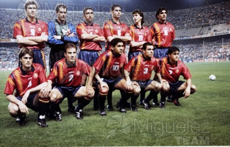 Partido de clasificación para la Eurocopa entre ESPAÑA-BÉLGICA en el estadio Ramón Sánchez Pizjuán de Sevilla. 1995. 