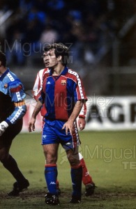 El jugador del Barcelona FC, GOICOECHEA, durante un partido de la liga, Temporada 1991-1992. 