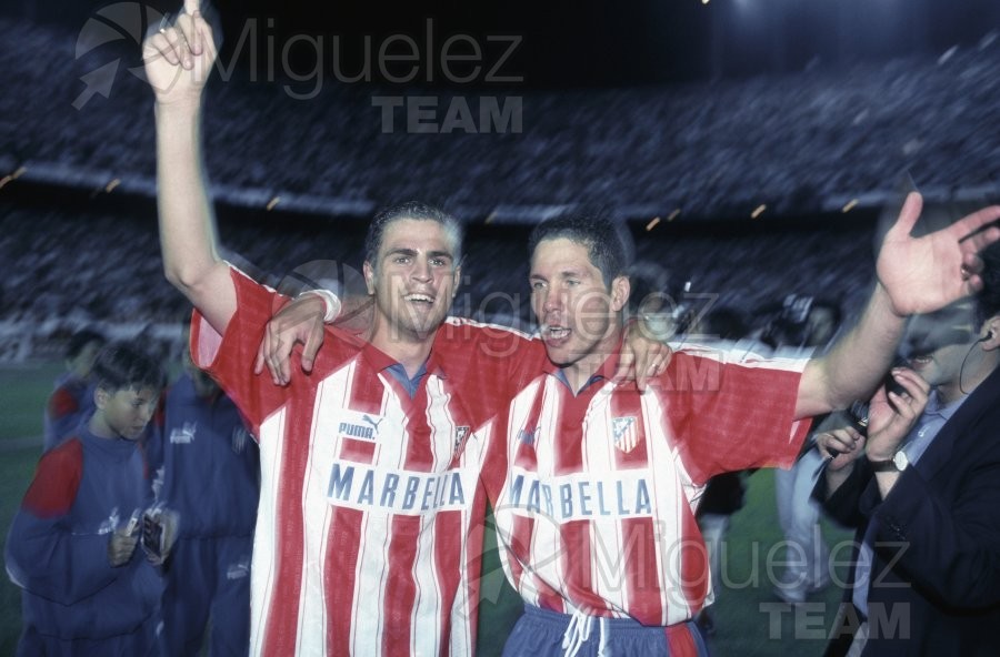 Último partido de Liga 1ª División entre ATLÉTICO DE MADRID-ALBACETE y celebración de la victoria (Madrid) 1996