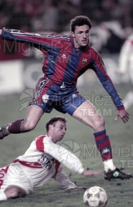 Encuentro de Liga 1ª División entre RAYO VALLECANO-BARCELONA en el campo de Vallecas (Madrid). 1996