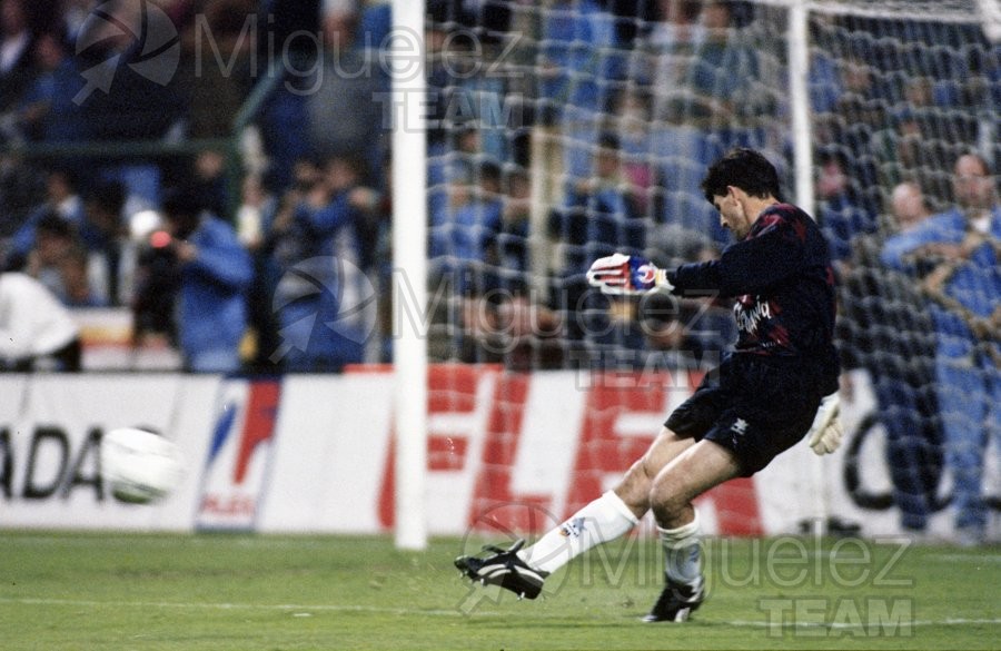 José Manuel Sempere, jugador de fútbol, portero del Valencia, durante un partido de la Temporada 1994-1995. 
