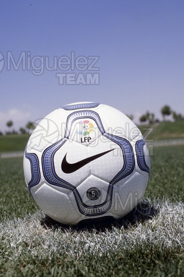 Foto ilustrativa de un balón en el centro del campo de fútbol. 2000