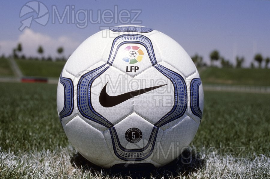 Foto ilustrativa de un balón en el centro del campo de fútbol. 2000