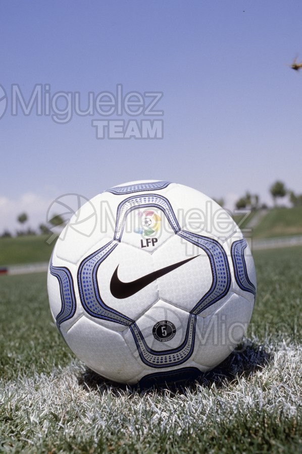 Foto ilustrativa de un balón en el centro del campo de fútbol. 2000