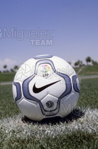 Foto ilustrativa de un balón en el centro del campo de fútbol. 2000