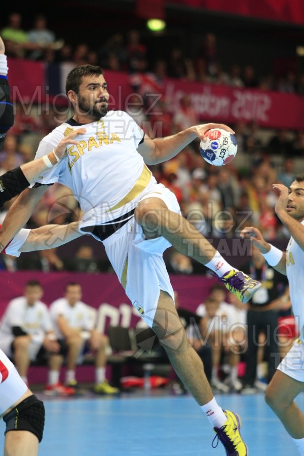 JUEGOS OLIMPICOS LONDRES 2012; celebrados del 27-07-2012 al 12-08-2012. 
 BALONMANO:  Pabellón Copper Box, 31-07-2012.  Partido de eliminatorias entre Dinamarca - España; resultado 24-23. 