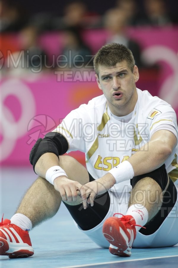 JUEGOS OLIMPICOS LONDRES 2012; celebrados del 27-07-2012 al 12-08-2012. 
 BALONMANO:  Pabellón Copper Box, 31-07-2012.  Partido de eliminatorias entre Dinamarca - España; resultado 24-23. 