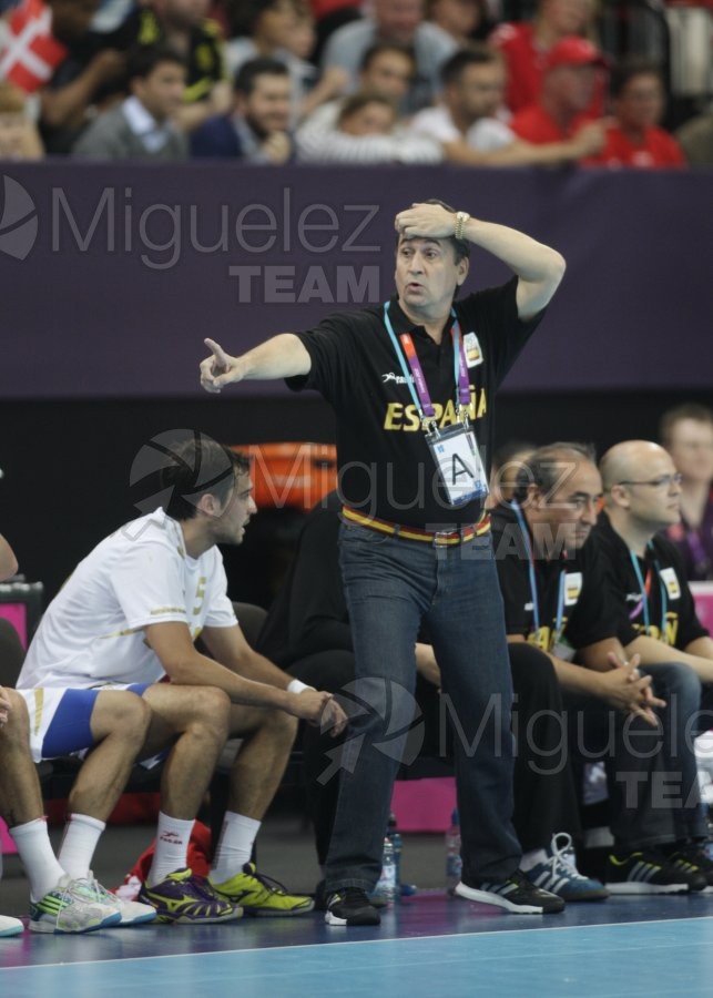 JUEGOS OLIMPICOS LONDRES 2012; celebrados del 27-07-2012 al 12-08-2012. 
 BALONMANO:  Pabellón Copper Box, 31-07-2012.  Partido de eliminatorias entre Dinamarca - España; resultado 24-23. 