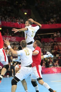 JUEGOS OLIMPICOS LONDRES 2012; celebrados del 27-07-2012 al 12-08-2012. 
 BALONMANO:  Pabellón Copper Box, 31-07-2012.  Partido de eliminatorias entre Dinamarca - España; resultado 24-23. 