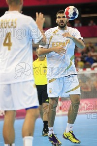 JUEGOS OLIMPICOS LONDRES 2012; celebrados del 27-07-2012 al 12-08-2012. 
 BALONMANO:  Pabellón Copper Box, 31-07-2012.  Partido de eliminatorias entre Dinamarca - España; resultado 24-23. 