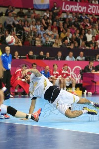 JUEGOS OLIMPICOS LONDRES 2012; celebrados del 27-07-2012 al 12-08-2012. 
 BALONMANO:  Pabellón Copper Box, 31-07-2012.  Partido de eliminatorias entre Dinamarca - España; resultado 24-23. 
