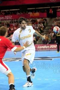 JUEGOS OLIMPICOS LONDRES 2012; celebrados del 27-07-2012 al 12-08-2012. 
 BALONMANO:  Pabellón Copper Box, 31-07-2012.  Partido de eliminatorias entre Dinamarca - España; resultado 24-23. 