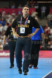 JUEGOS OLIMPICOS LONDRES 2012; celebrados del 27-07-2012 al 12-08-2012. 
 BALONMANO:  Pabellón Copper Box, 31-07-2012.  Partido de eliminatorias entre Dinamarca - España; resultado 24-23. 